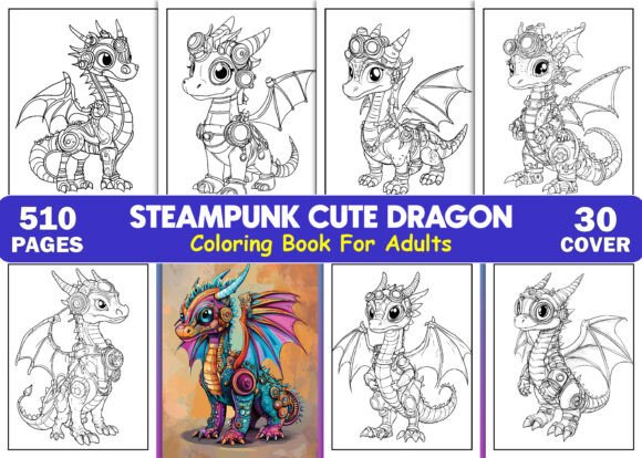 150 Steampunk Cute Dragon Coloring Page: A Creative Escape for Adults