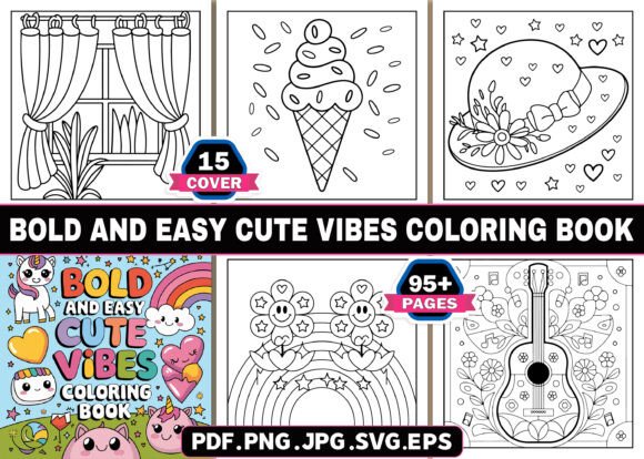 Bold and Easy Cute Vibes Coloring Book