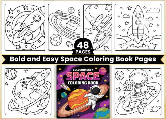 Bold and Easy Space Coloring Book Pages