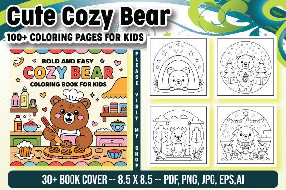 Cozy Bear Coloring Page for Kids V-1: A Perfect Addition to Your Creative Projects