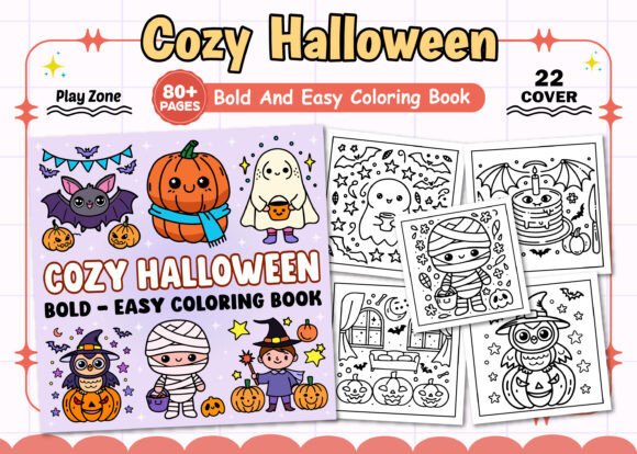 Cozy Halloween Bold Easy Coloring Book