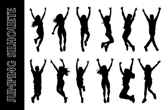Silhouettes of Diverse People Jumping: A Versatile Design Element for Print Products